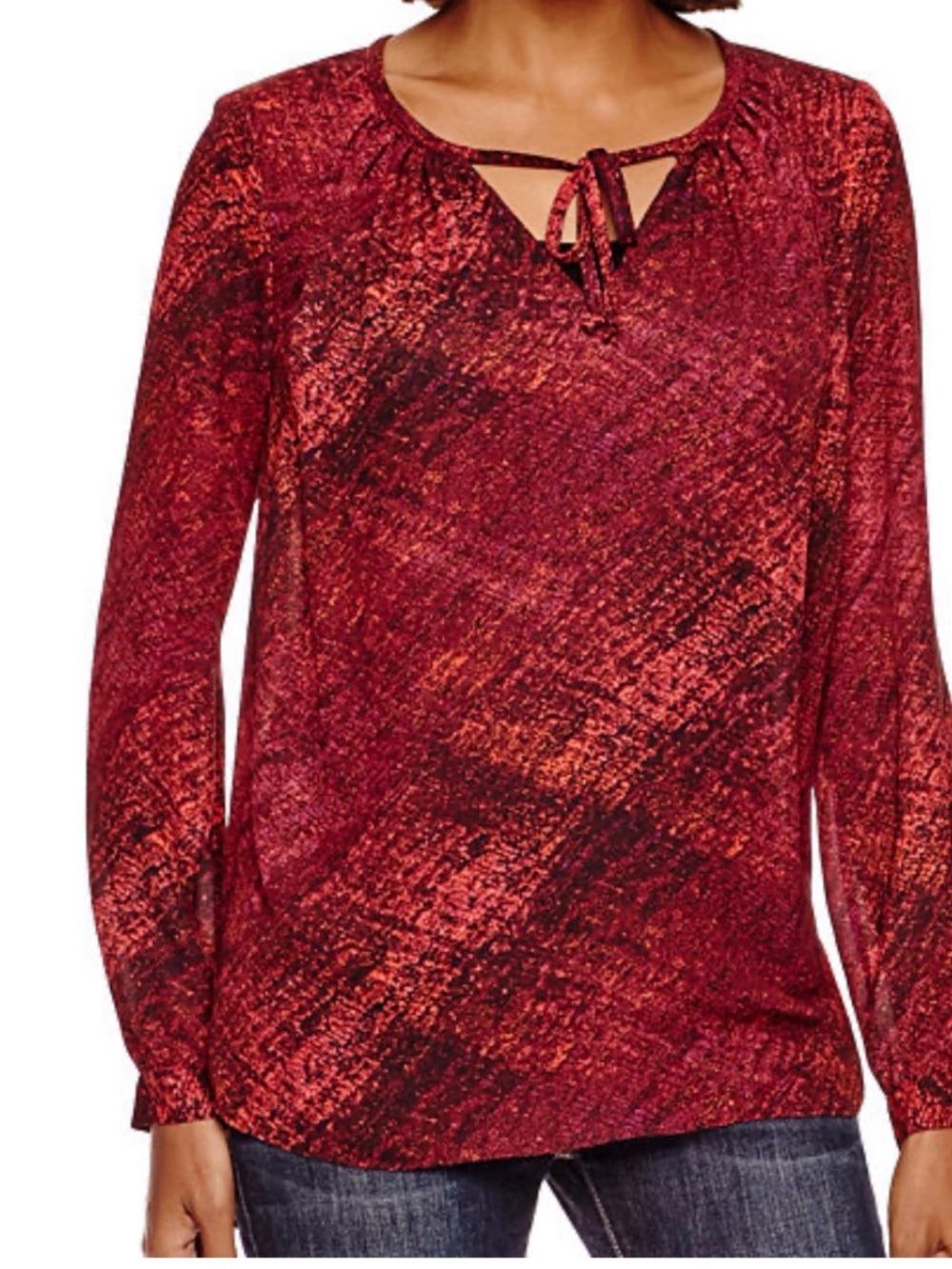 a.n.a Long-Sleeve Tie-Front Peasant Blouse